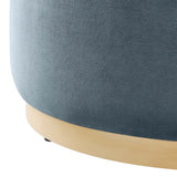 Maple Large 29" Round Performance Velvet Upholstered Ottoman in Cadet Blue Natural