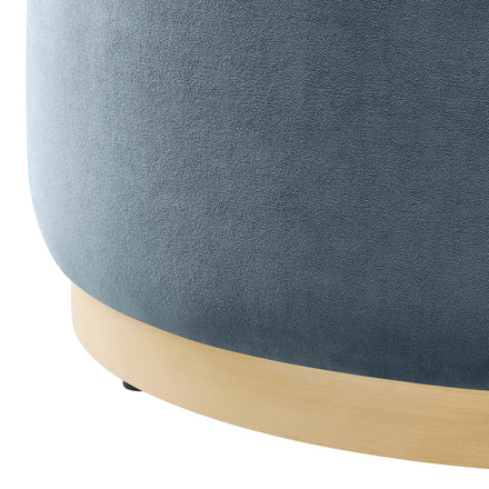 Tilden Large 29" Round Performance Velvet Upholstered Ottoman in Cadet Blue Natural