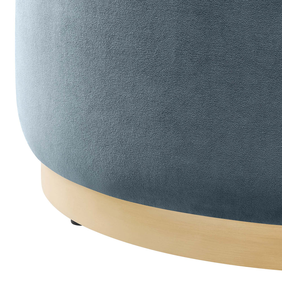 Maple Large 29" Round Performance Velvet Upholstered Ottoman in Cadet Blue Natural