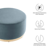 Maple Large 29" Round Performance Velvet Upholstered Ottoman in Cadet Blue Natural