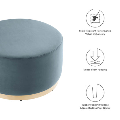 Tilden Large 29" Round Performance Velvet Upholstered Ottoman by Furniture For America
