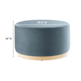 Maple Large 29" Round Performance Velvet Upholstered Ottoman in Cadet Blue Natural