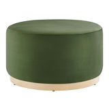 Maple Large 29" Round Performance Velvet Upholstered Ottoman in Moss Green Natural