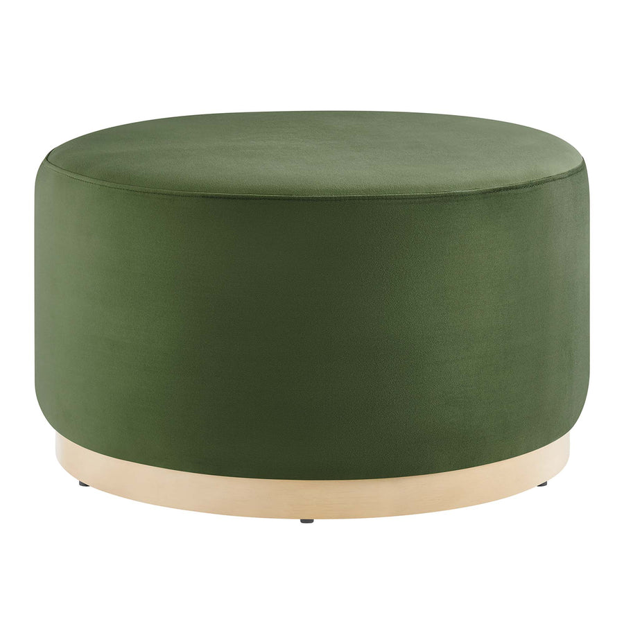 Maple Large 29" Round Performance Velvet Upholstered Ottoman in Moss Green Natural