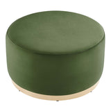 Maple Large 29" Round Performance Velvet Upholstered Ottoman in Moss Green Natural