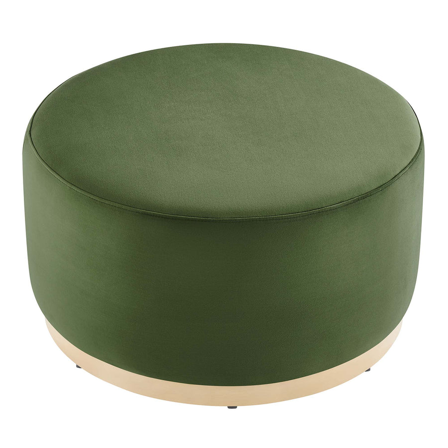 Maple Large 29" Round Performance Velvet Upholstered Ottoman in Moss Green Natural