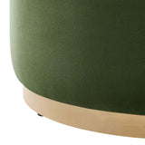 Maple Large 29" Round Performance Velvet Upholstered Ottoman in Moss Green Natural
