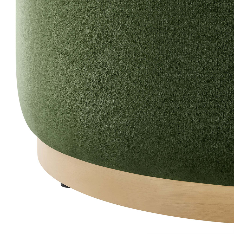 Maple Large 29" Round Performance Velvet Upholstered Ottoman in Moss Green Natural