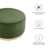 Maple Large 29" Round Performance Velvet Upholstered Ottoman in Moss Green Natural