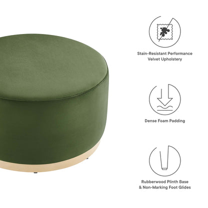 Tilden Large 29" Round Performance Velvet Upholstered Ottoman by Furniture For America