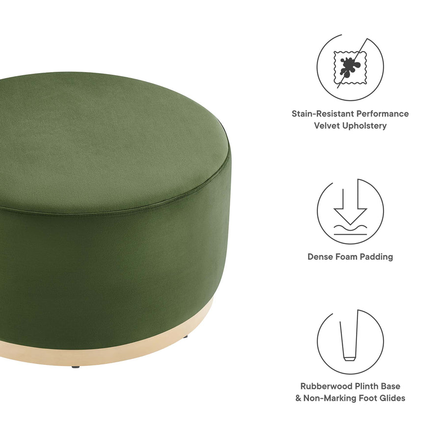 Maple Large 29" Round Performance Velvet Upholstered Ottoman in Moss Green Natural