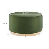 Maple Large 29" Round Performance Velvet Upholstered Ottoman in Moss Green Natural