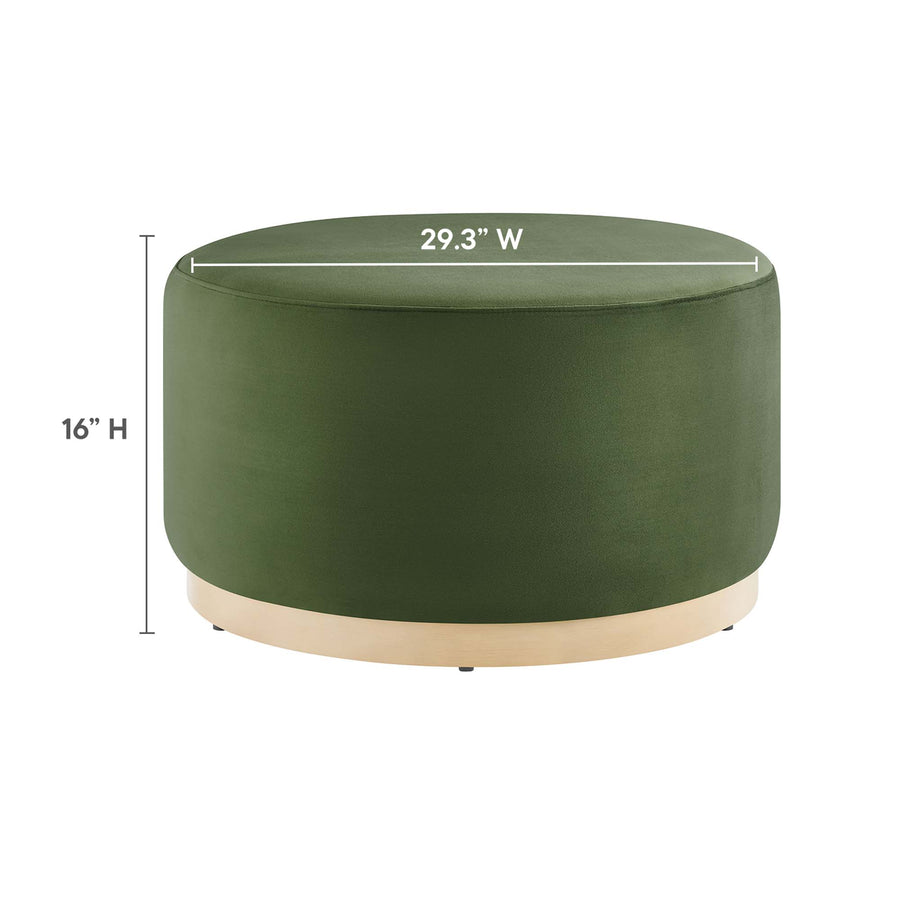 Maple Large 29" Round Performance Velvet Upholstered Ottoman in Moss Green Natural
