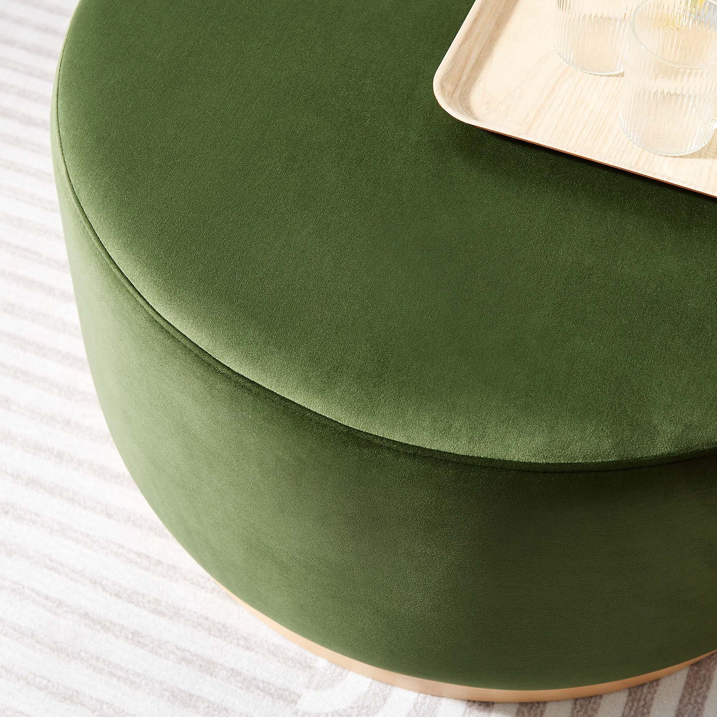 Tilden Large 29" Round Performance Velvet Upholstered Ottoman by Furniture For America