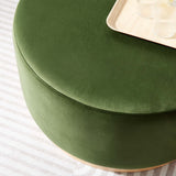 Maple Large 29" Round Performance Velvet Upholstered Ottoman in Moss Green Natural