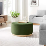 Maple Large 29" Round Performance Velvet Upholstered Ottoman in Moss Green Natural