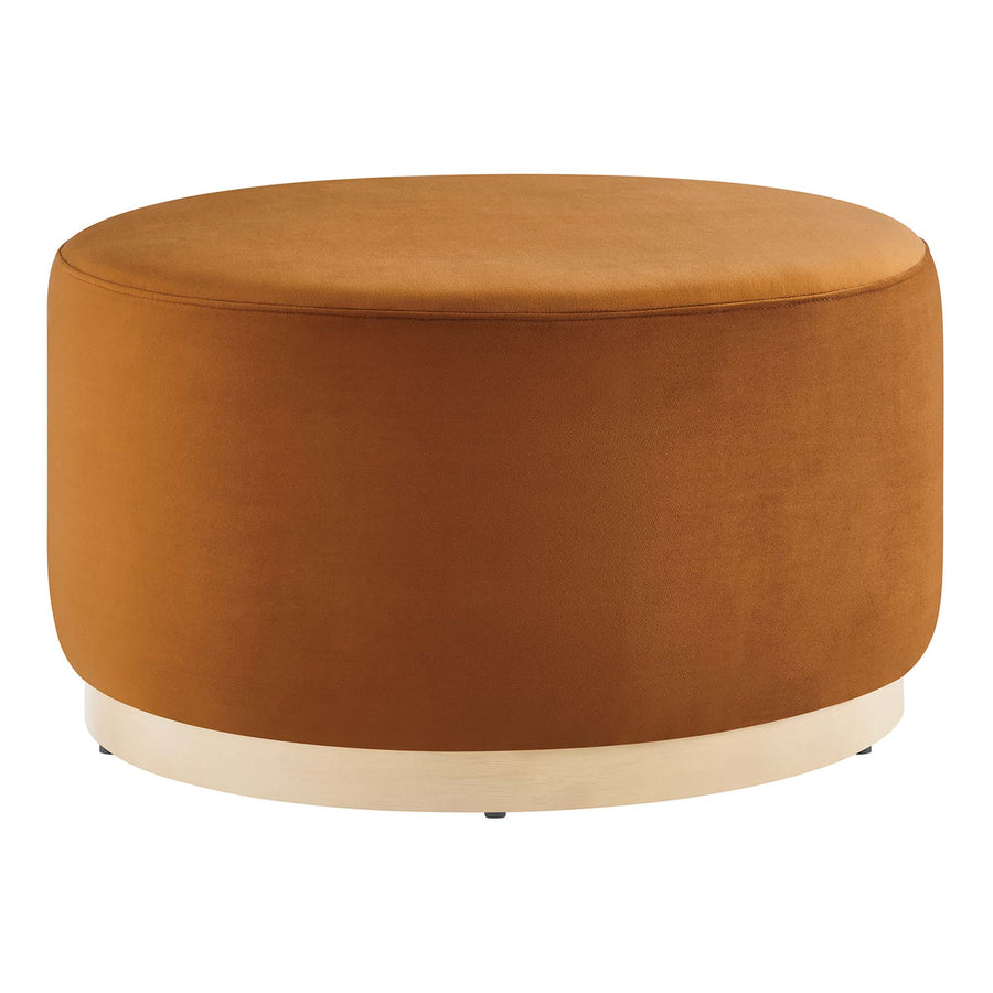 Maple Large 29" Round Performance Velvet Upholstered Ottoman in Rust Natural