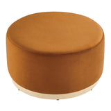 Maple Large 29" Round Performance Velvet Upholstered Ottoman in Rust Natural