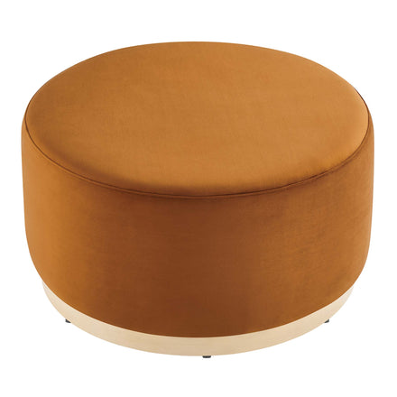 Tilden Large 29" Round Performance Velvet Upholstered Ottoman in Rust Natural