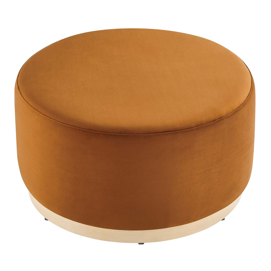 Maple Large 29" Round Performance Velvet Upholstered Ottoman in Rust Natural