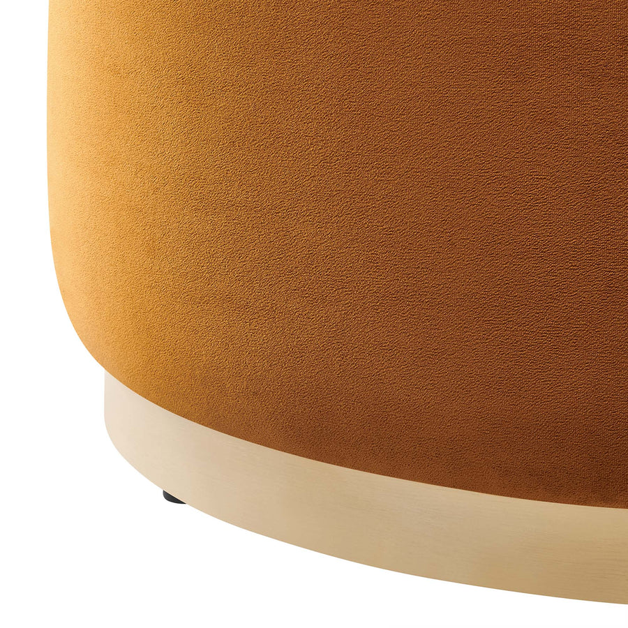 Maple Large 29" Round Performance Velvet Upholstered Ottoman in Rust Natural