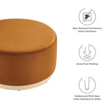 Maple Large 29" Round Performance Velvet Upholstered Ottoman in Rust Natural