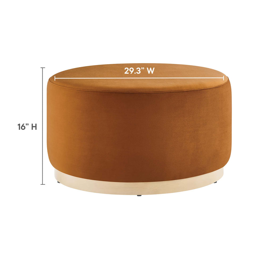 Maple Large 29" Round Performance Velvet Upholstered Ottoman in Rust Natural