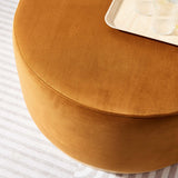Maple Large 29" Round Performance Velvet Upholstered Ottoman in Rust Natural