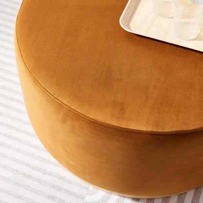 Tilden Large 29" Round Performance Velvet Upholstered Ottoman by Furniture For America