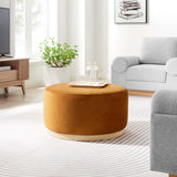 Maple Large 29" Round Performance Velvet Upholstered Ottoman in Rust Natural