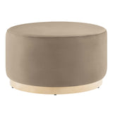 Maple Large 29" Round Performance Velvet Upholstered Ottoman in Taupe Natural