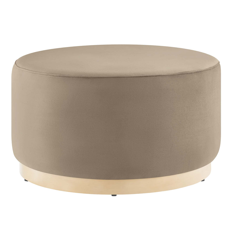 Maple Large 29" Round Performance Velvet Upholstered Ottoman in Taupe Natural