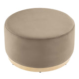 Maple Large 29" Round Performance Velvet Upholstered Ottoman in Taupe Natural