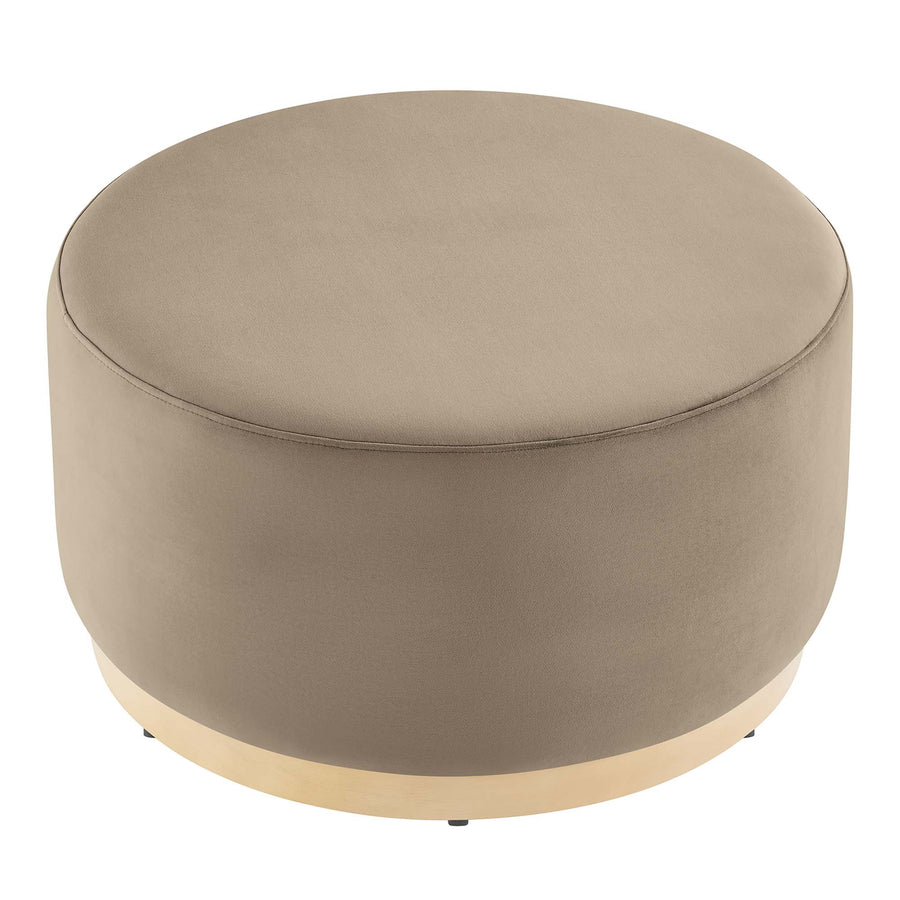 Maple Large 29" Round Performance Velvet Upholstered Ottoman in Taupe Natural