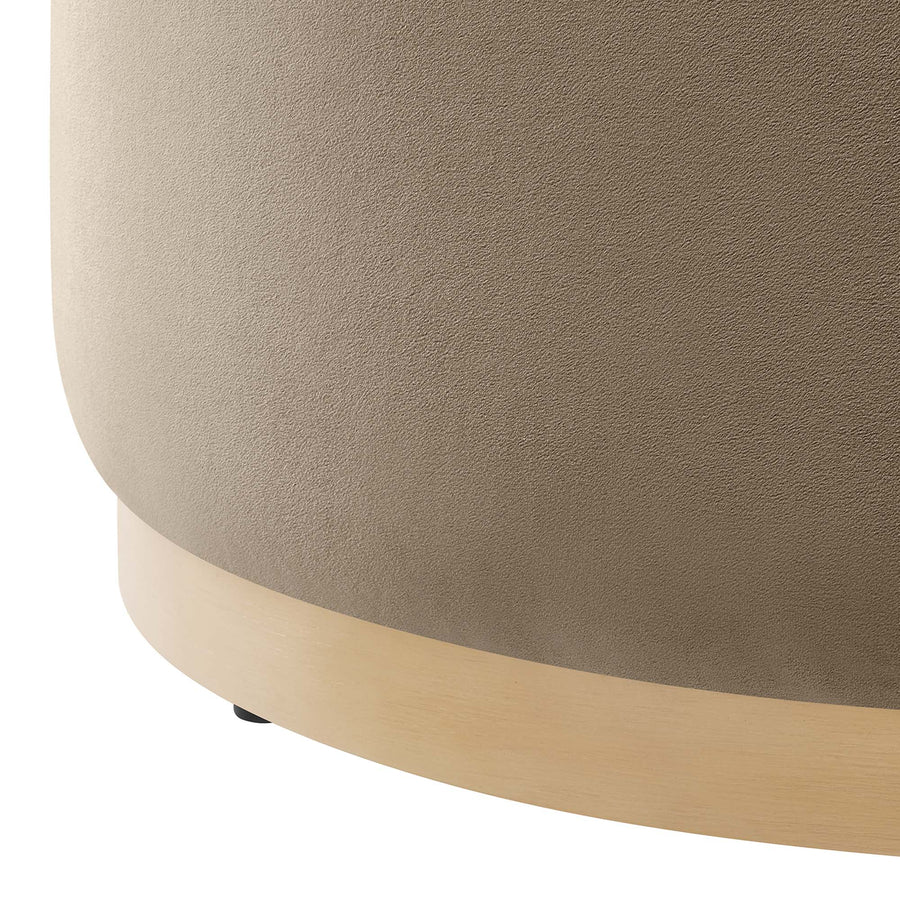 Maple Large 29" Round Performance Velvet Upholstered Ottoman in Taupe Natural