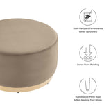 Maple Large 29" Round Performance Velvet Upholstered Ottoman in Taupe Natural
