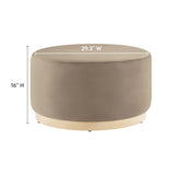 Maple Large 29" Round Performance Velvet Upholstered Ottoman in Taupe Natural