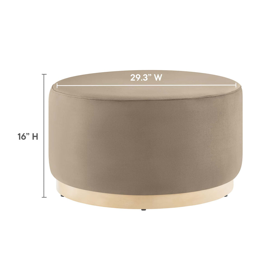 Maple Large 29" Round Performance Velvet Upholstered Ottoman in Taupe Natural
