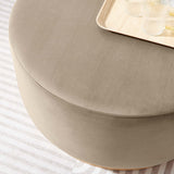 Maple Large 29" Round Performance Velvet Upholstered Ottoman in Taupe Natural