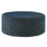 Oren Large 38" Round Woven Heathered Fabric Upholstered Ottoman in Heathered Weave Azure