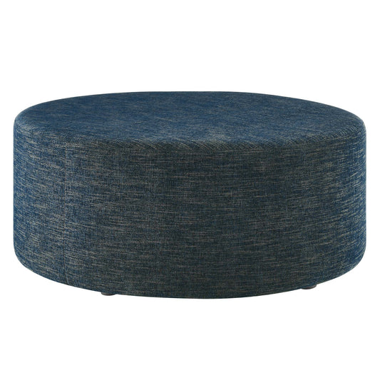 Callum Large 38" Round Woven Heathered Fabric Upholstered Ottoman by Furniture For America