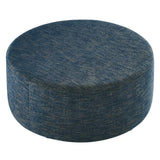 Oren Large 38" Round Woven Heathered Fabric Upholstered Ottoman in Heathered Weave Azure