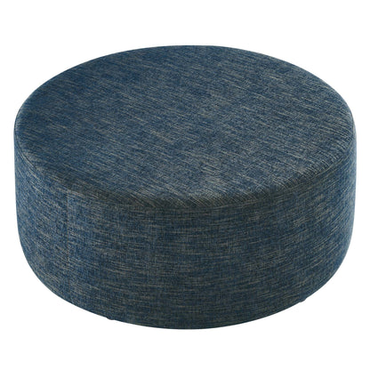 Callum Large 38" Round Woven Heathered Fabric Upholstered Ottoman by Furniture For America
