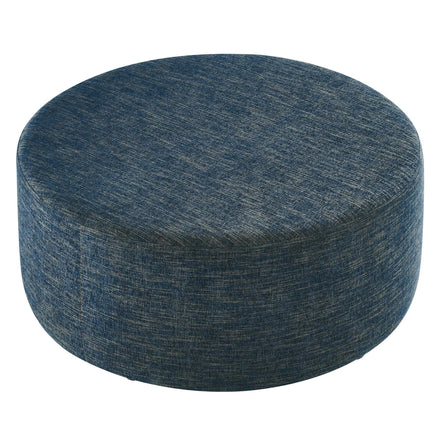 Callum Large 38" Round Woven Heathered Fabric Upholstered Ottoman in Heathered Weave Azure