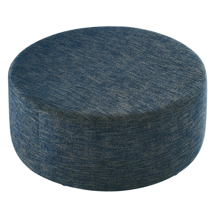 Oren Large 38" Round Woven Heathered Fabric Upholstered Ottoman in Heathered Weave Azure