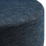 Oren Large 38" Round Woven Heathered Fabric Upholstered Ottoman in Heathered Weave Azure