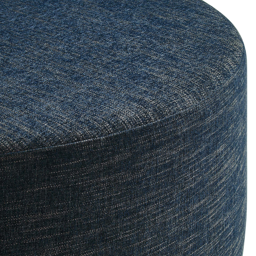 Oren Large 38" Round Woven Heathered Fabric Upholstered Ottoman in Heathered Weave Azure