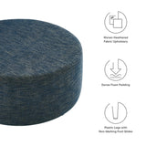 Oren Large 38" Round Woven Heathered Fabric Upholstered Ottoman in Heathered Weave Azure