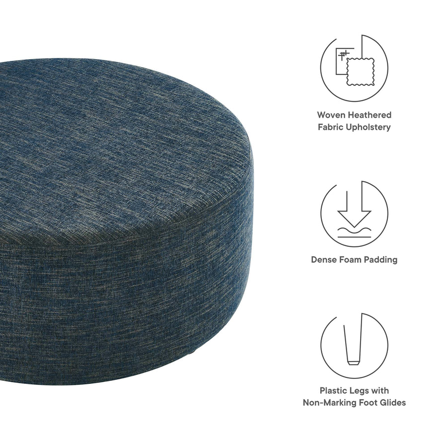 Oren Large 38" Round Woven Heathered Fabric Upholstered Ottoman in Heathered Weave Azure