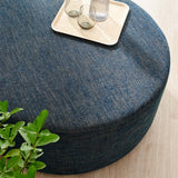 Oren Large 38" Round Woven Heathered Fabric Upholstered Ottoman in Heathered Weave Azure